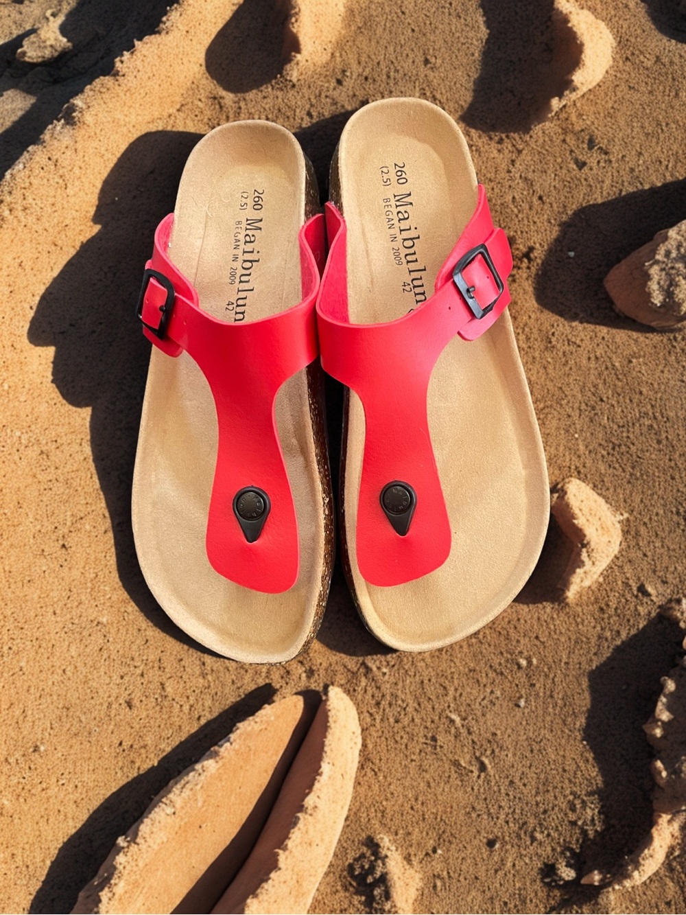 Malibu Women’s Bright Red Toe-Post Sandals with Buckle
